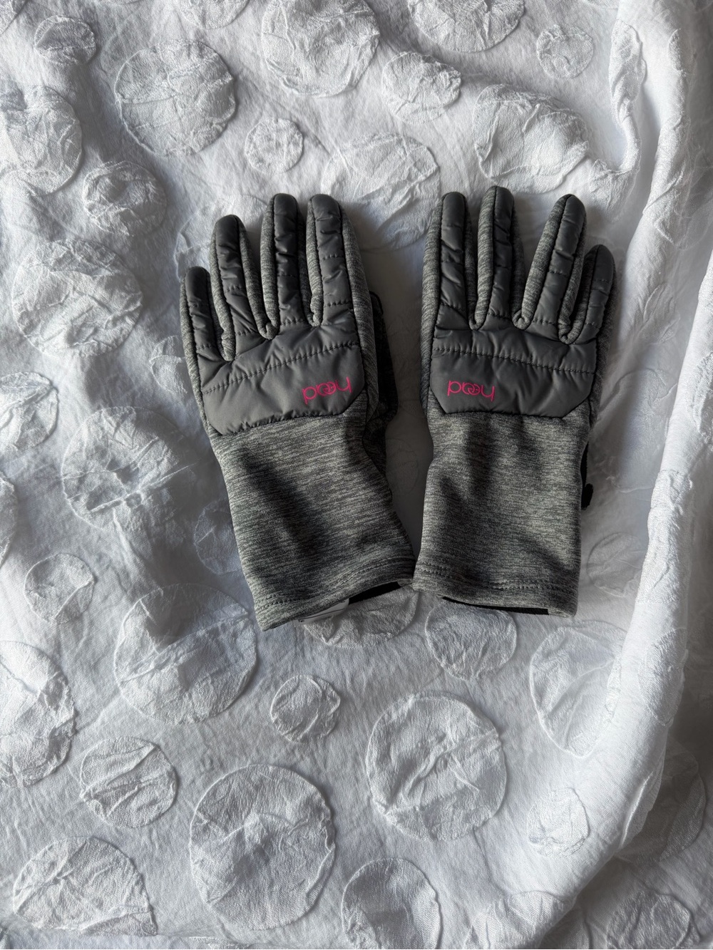 Gray Gloves with Pink Logo